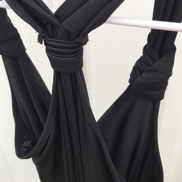 Black Mini Dress w/ Draped Neck & Beaded Accents - Picture 4 of 8